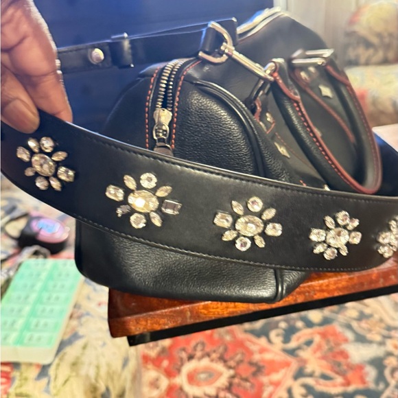 MCM Black Satchel with Red Accents 11x9 - Picture 10 of 14